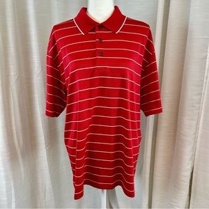 GRAND SLAM Golf Polo Collared Button Front Red and White Stripes Size L